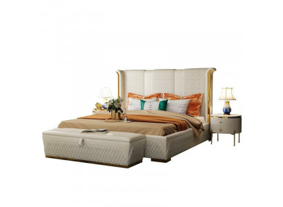 Lit double Classique s Lit Designer Lits Capitonnés Cadre Textile en Cuir Blanc