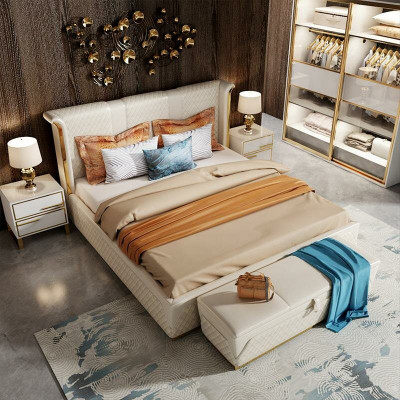 Lit double Classique s Lit Designer Lits Capitonnés Cadre Textile en Cuir Blanc