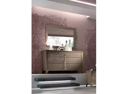 Commode Miroir neuf Luxe Ensemble complet de chambre Buffet marron 2 pièces