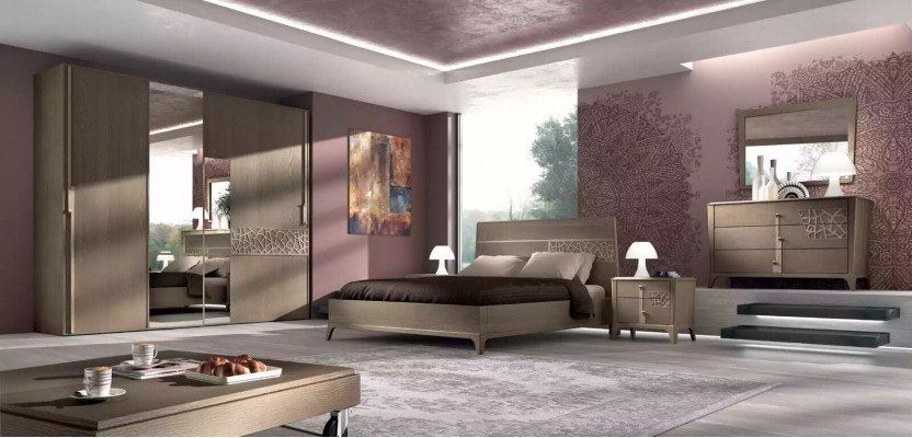 Commode Miroir neuf Luxe Ensemble complet de chambre Buffet marron 2 pièces