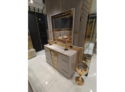 Commode moderne avec miroir Ensemble de chambre à coucher de luxe, design moderne, 2 pièces en bois.