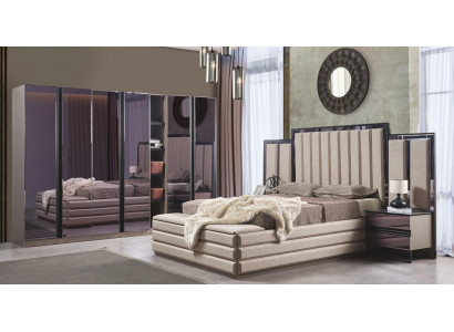 Ensemble de chambre moderne Lit 2x Tables de chevet Armoire à vêtements Mobilier en bois neuf