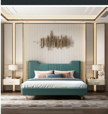Lit en bois de designer moderne Mobilier noble Lits doubles nouvelle tapisserie de chambre