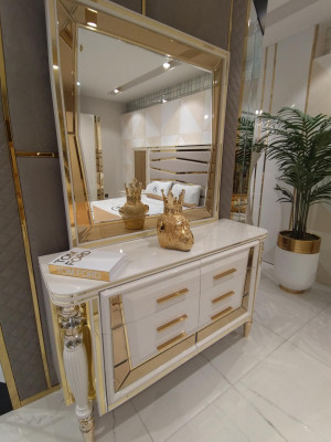 Chambre complète avec commode en bois et miroir, meubles modernes 2 pièces. nouveau