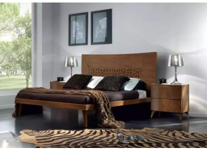 Ensemble de chambre Lit 2x Tables de chevet Design Lits de luxe marron 3 pièces.