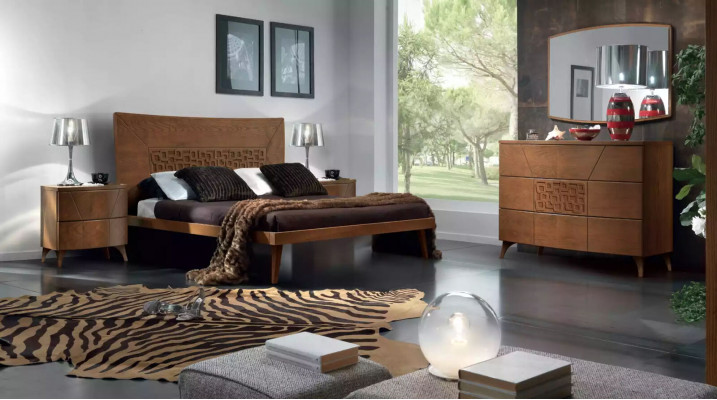 Ensemble de chambre Lit 2x Tables de chevet Design Lits de luxe marron 3 pièces.