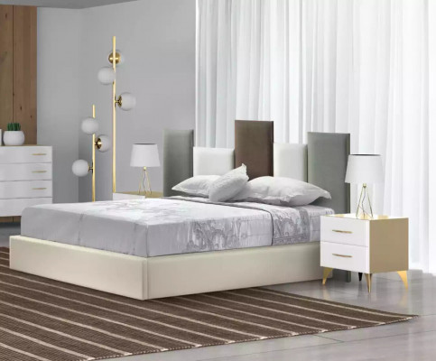 Ensemble de chambre à coucher Lit 2x Table de chevet Bois Blanc Complet Moderne 3 pièces
