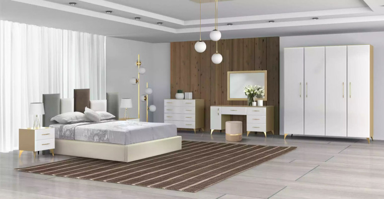 Ensemble de chambre à coucher Lit 2x Table de chevet Bois Blanc Complet Moderne 3 pièces