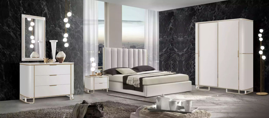 Chambre à coucher ensemble commode miroir nouveau Luxe Complet neuf Blanc 2 pièces
