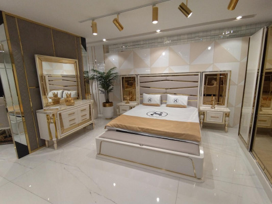 Ensemble de chambre Lit complet + 2x tables de chevet Commode avec miroir Moderne, neuf