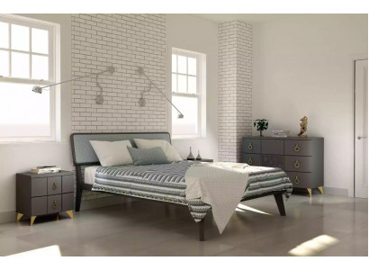 Ensemble de chambre à coucher Lit de luxe 2 tables de chevet Design gris Commode 3 pièces