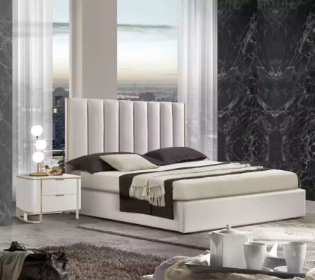 Ensemble de chambre à coucher Luxueux Lit 2x Tables de chevet Design blanc 3 pièces Moderne