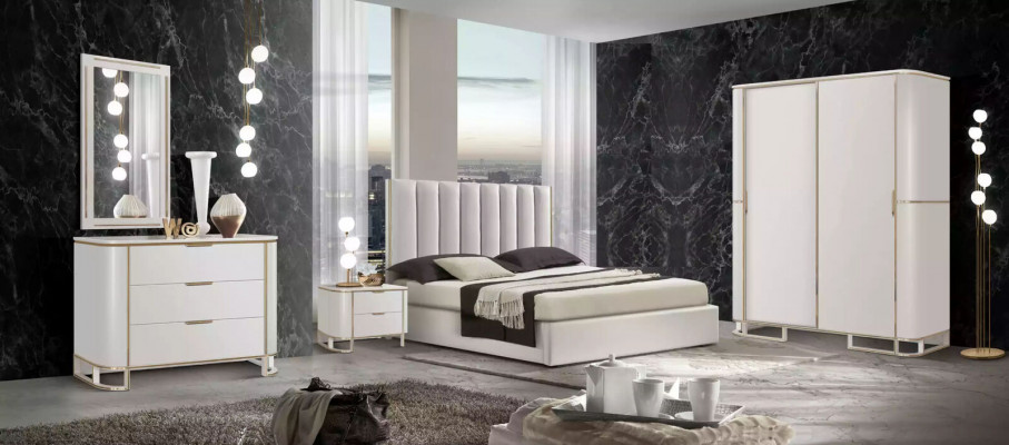 Ensemble de chambre à coucher Luxueux Lit 2x Tables de chevet Design blanc 3 pièces Moderne