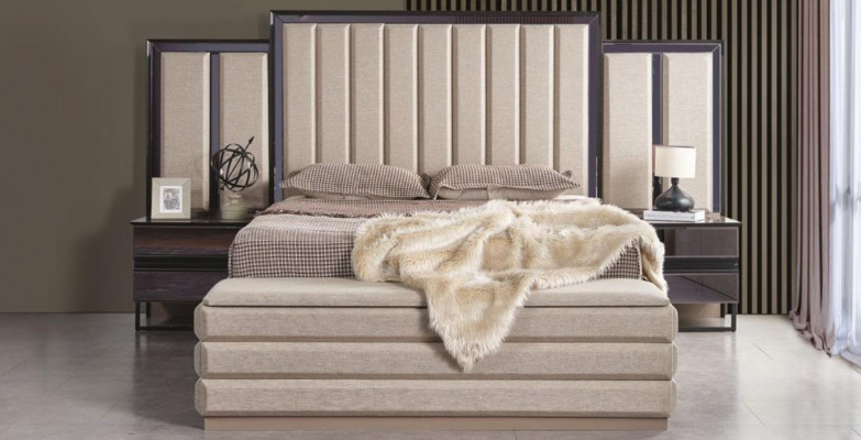 Ensemble de chambre à coucher élégant Lit et 2 tables de chevet nouveau mobilier de luxe en bois