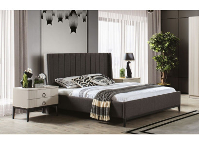 Ensemble de chambre élégant Lit et 2x tables de chevet Mobilier de luxe 3 pièces Gris