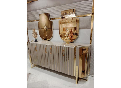 Commode avec 2x Miroir Meuble en bois Buffet de luxe Mobilier moderne 3 pièces. nouveau