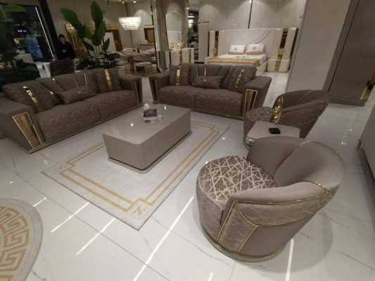 Ensemble de canapés 3+3+1+1 + Table basse + Unité murale Moderne Textile Complet nouveau