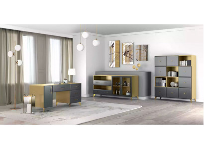 Salle de séjour Ensemble Bureau Buffet Bibliothèque 3 pièces. Meuble Table Bois