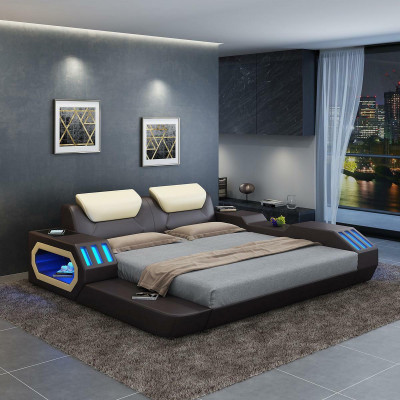 Cadre de lit de design de luxe Lit Lits en cuir USB de luxe Double Lit rembourré d'hôtel