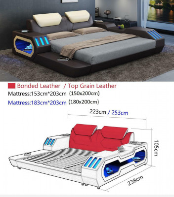 Cadre de lit de design de luxe Lit Lits en cuir USB de luxe Double Lit rembourré d'hôtel
