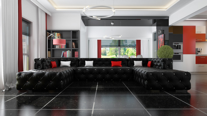 Canapé d'angle Chesterfield Salon paysage luxueux Canapé Designer Canapé canapé Rembourrage Canapé d'angle