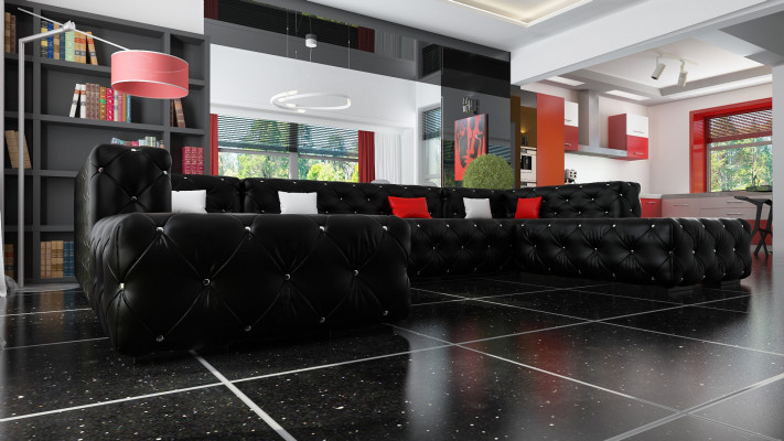 Canapé d'angle Chesterfield Salon paysage luxueux Canapé Designer Canapé canapé Rembourrage Canapé d'angle