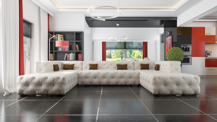 Canapé d'angle Chesterfield Salon paysage luxueux Canapé Designer Canapé canapé Rembourrage Canapé d'angle