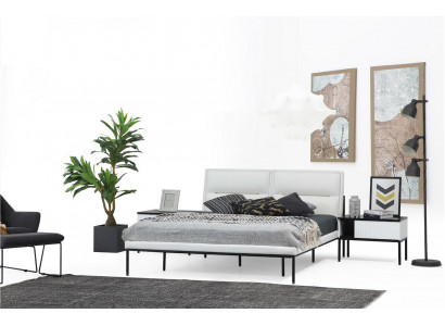 Chambre principale Lit double Lit Tables de chevet Blanc Ensemble 6 pièces Moderne