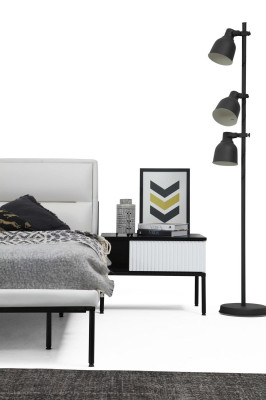 Chambre principale Lit double Lit Tables de chevet Blanc Ensemble 6 pièces Moderne