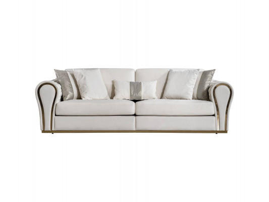 Canapé rembourré de designer blanc trois places, luxueux, mobilier de sièges en textile à trois places.
