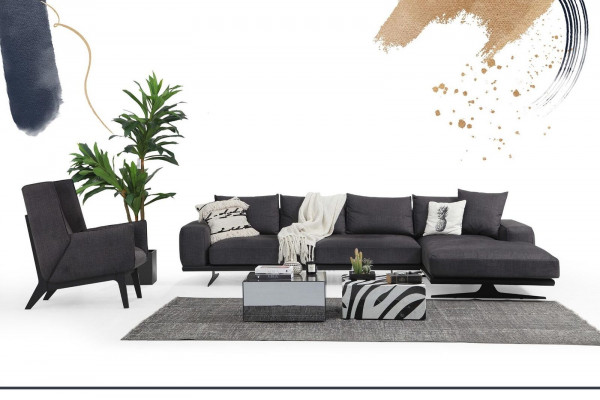 Canapé d'angle en forme de L Fauteuil Canapé Salon Gris Moderne Tissu Canapés 3 places