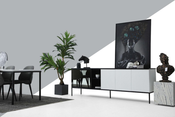 Groupe de salle à manger Table à manger Chaises Buffet Table Bois Ensemble 8 pièces Blanc