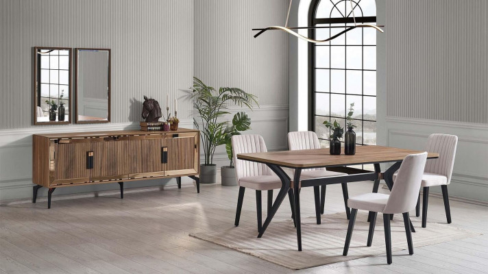 Salle à manger Ensemble de salle à manger de luxe Table à manger Ensemble de 10 pièces Salle à manger Bois marron