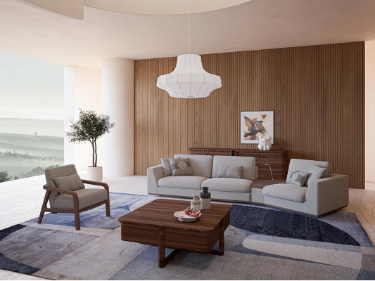 Mobilier rembourré Canapé Divan Trois places Salon Design Fauteuil Bois Textile
