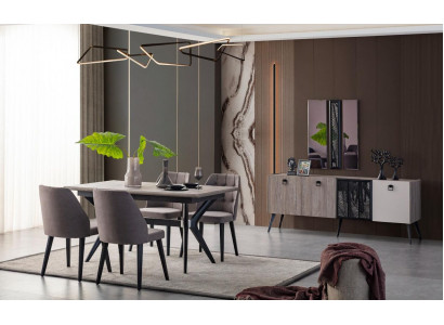 Ensemble de salle à manger Table de salle à manger Chaises Bois Gris Salle à manger Ensemble de 9 pièces Buffet
