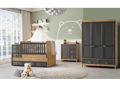 Meubles de chambre d'enfants élégants Lit pour enfants Chambre d'enfants Lit en bois gris ensemble 4 pièces