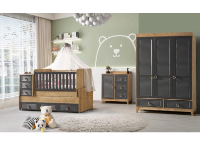 Meubles de chambre d'enfants élégants Lit pour enfants Chambre d'enfants Lit en bois gris ensemble 4 pièces