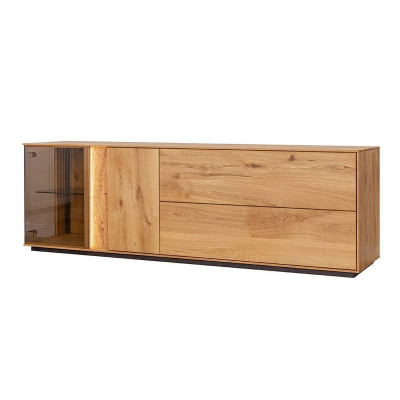 Armoire TV brune, meuble TV pour salon, meuble bas de télévision, buffet bas à LED design.