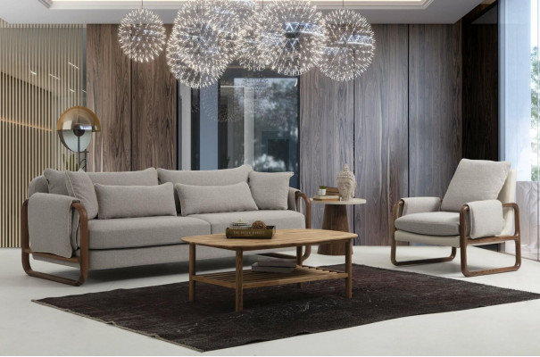 Ensemble canapé 3 places Fauteuil 3 places Tissu moderne Gris Design.