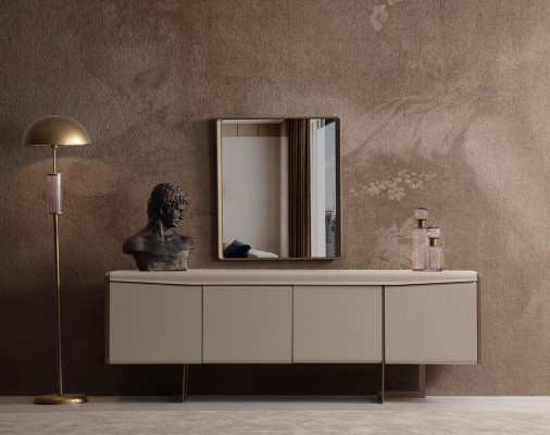 Buffet de salle à manger beige Miroir rectangulaire Meubles en bois élégants 2 pièces