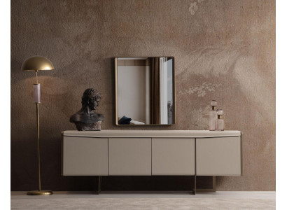 Buffet de salle à manger beige Miroir rectangulaire Meubles en bois élégants 2 pièces