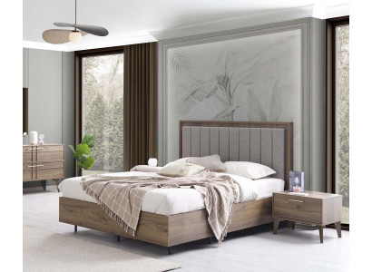 Chambre à coucher Suite Lit double Lit Tables de chevet Marron Bois Ensemble 3 pièces