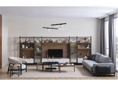 Ensemble de canapé design Salon Meubles en bois Canapé 3 places Fauteuil Tables basses