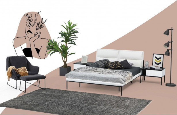 Chambre Suite Lit double Lit Tables de chevet Blanches Ensemble 3 pièces