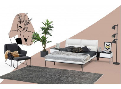 Chambre Suite Lit double Lit Tables de chevet Blanches Ensemble 3 pièces