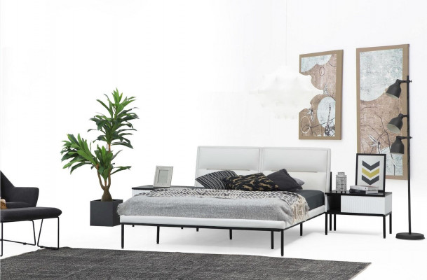 Chambre Suite Lit double Lit Tables de chevet Blanches Ensemble 3 pièces