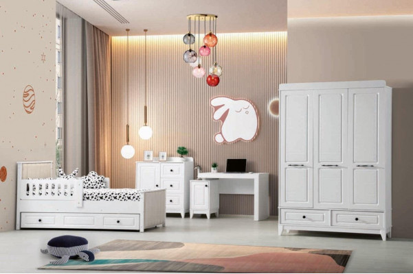 Ensemble de chambre de jeunesse complet de luxe pour enfants, moderne, 4 pièces, couleur blanche nouvellement supprimée