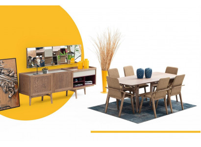 Groupe de salle à manger Table à manger Chaises Buffet Table en bois Ensemble 8 pièces Blanc
