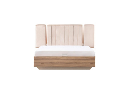 Cadre de lit Lit Lit double avec sommier Tissu beige Luxe Moderne