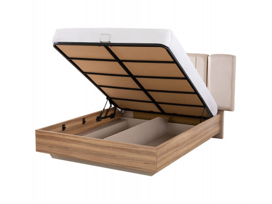 Cadre de lit Lit Lit double avec sommier Tissu beige Luxe Moderne